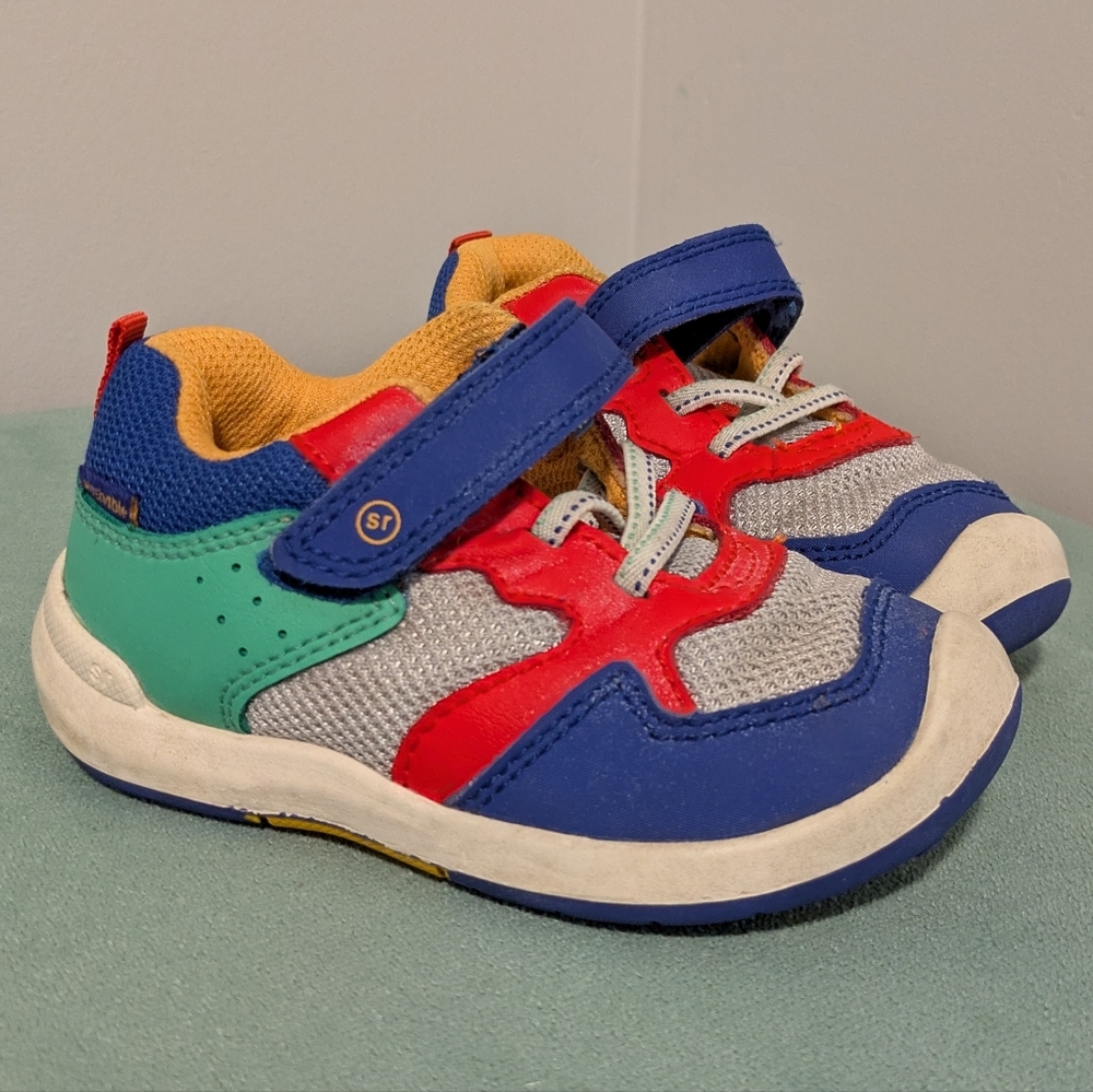 Blue and Red Low-Top Sneakers with Velcro Strap